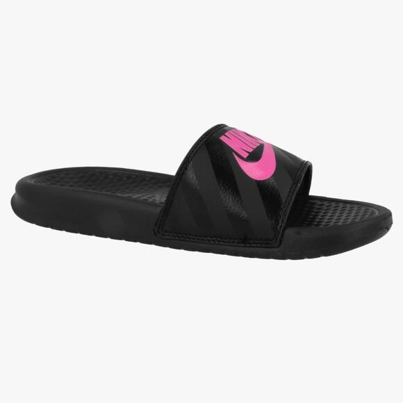 Nike Benassi Just Do It Slide Slip On Sandal Cushioned Black Pink Women's 9 - Picture 1 of 7